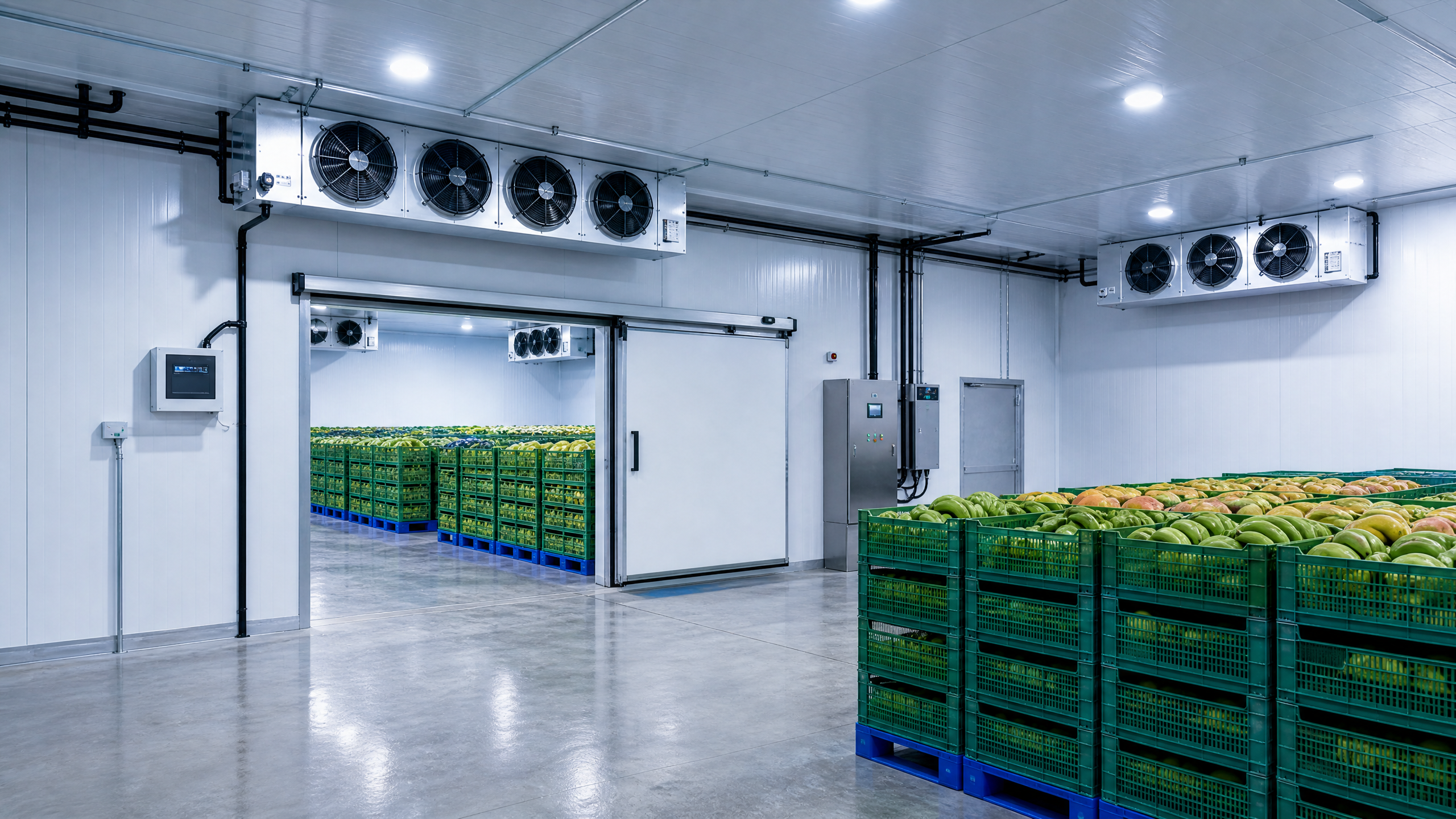 Fruit ripening chamber with organized produce crates