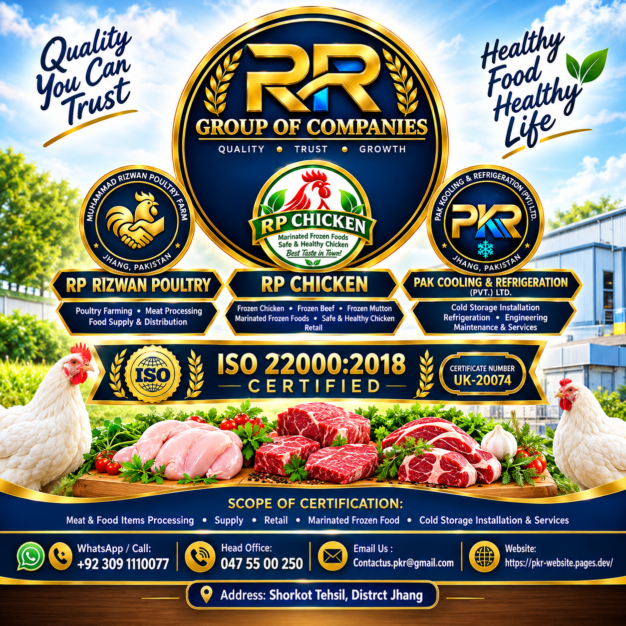 RP Group of Companies food, farming and cold-chain showcase with ISO 22000:2018 certification details